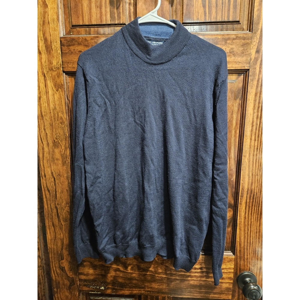 John Ashford Navy Extra Fine Merino Wool Mock Neck Sweater Men Size Medium